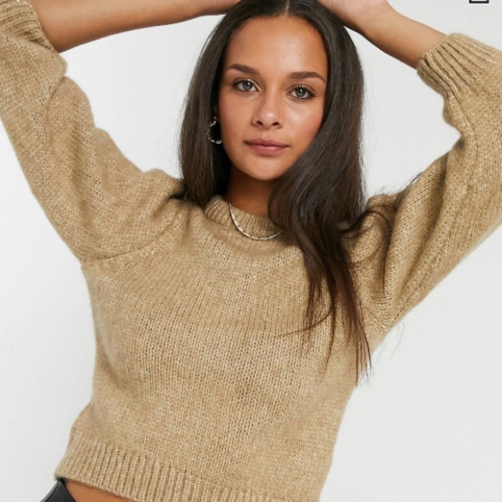 ASOS Tan/Brown Cropped Puff Sleeve sweater